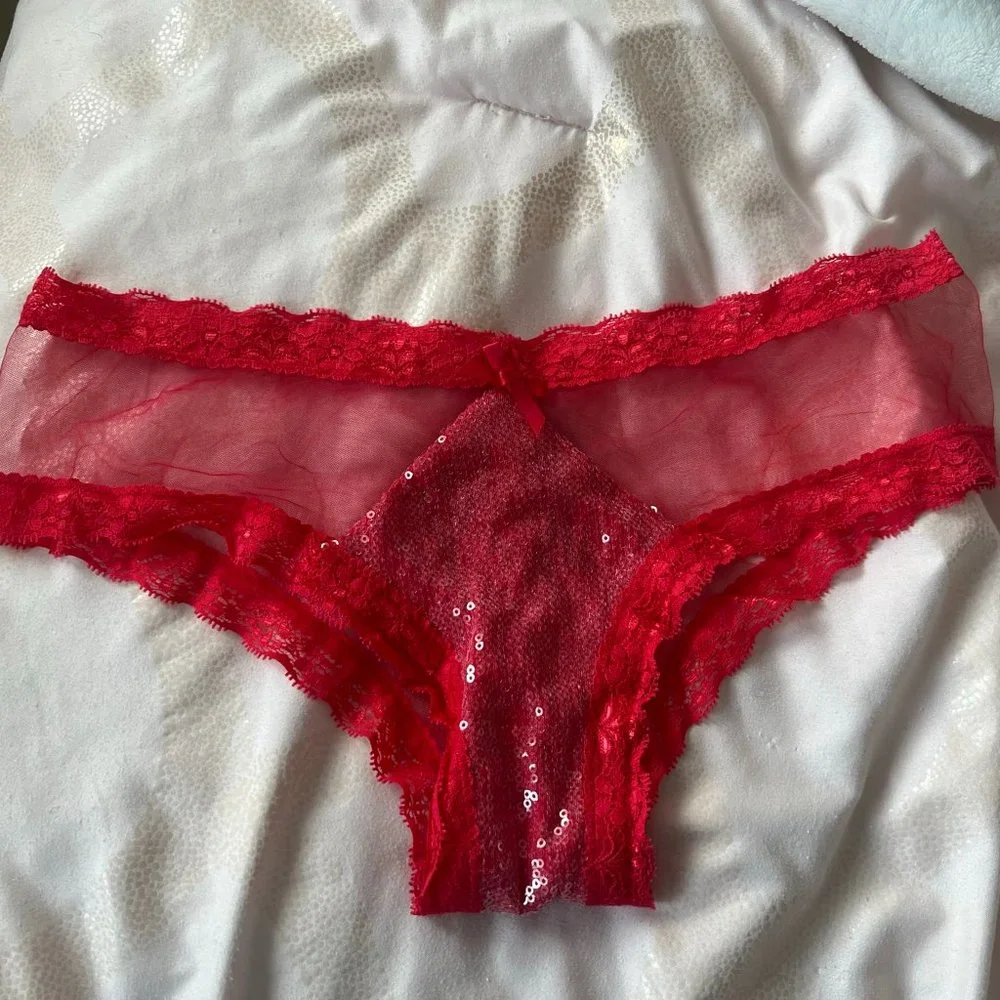 Victoria’s Secret cheeky red sequin sheer underwear panties size medium nwt - Picture 2 of 7
